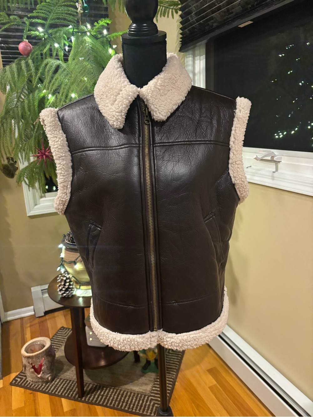 Blu Pepper Brown Faux Leather Sherpa-Trim Vest